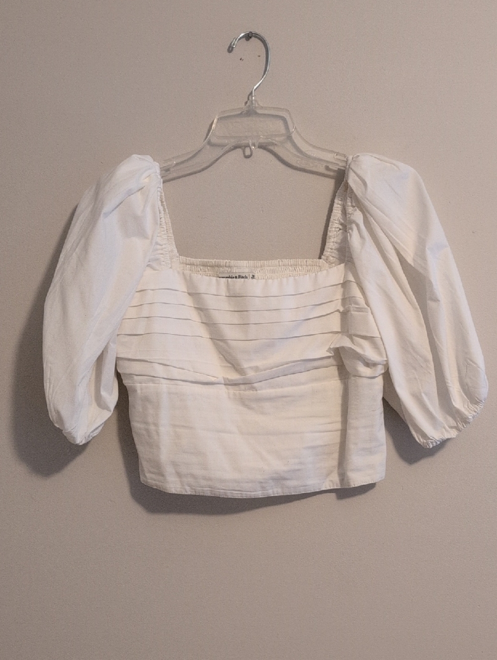 Abercrombie & Fitch White Puff-Sleeve Square Neck Crop Top